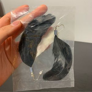 NEW Alex & Ani black leather earrings